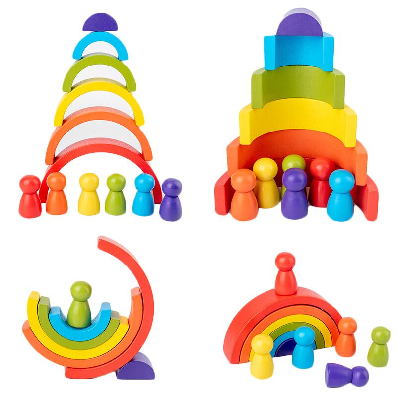 Wooden Blocks Stacking - Diy crianças de madeira arco-íris brinquedo